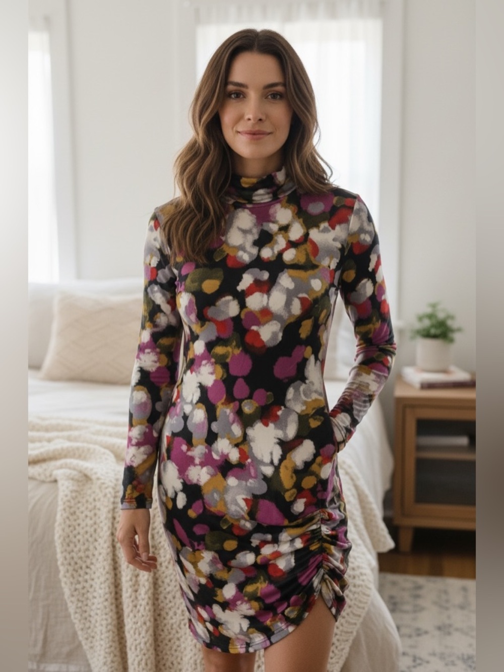 Nordstrom Body-con Abstract Multi Long Sleeve Dress Stretch Cinch XL
